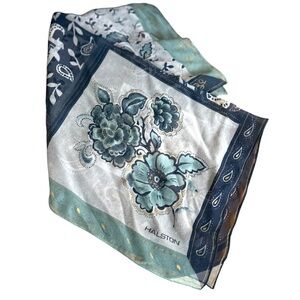 Halston Heritage Blue and Green Scarf Floral Delicate Headwear Bag Accessory